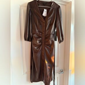 House of Harlow 1960– Brown Faux Leather Midi Dress